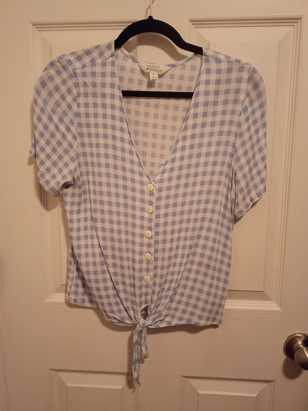 Market & Spruce Navy Tie-Front Button Down Woven Top